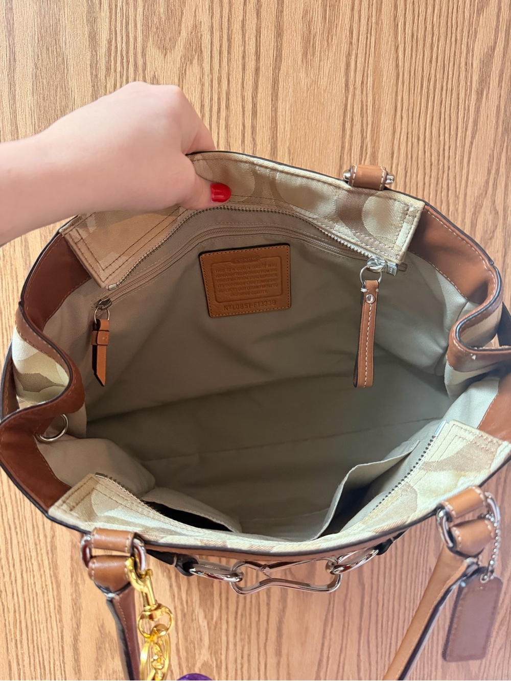 Coach Tan, White and Purple Stripe Satchel with Charm - Picture 4 of 7